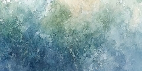 Naklejka premium Abstract watercolor painting with soft blue, green, and beige shades blending seamlessly, creating a serene and calming background for creative projects or designs.