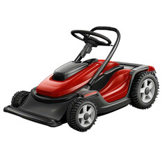 Obraz premium Stylish red and black lawn mower with ergonomic design, perfect for maintaining a clean and tidy garden.