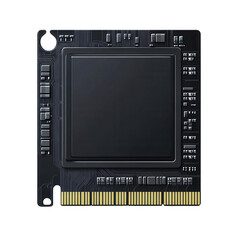 High-tech microchip featuring intricate circuit designs, suitable for electronics and technology themes in stock photography.