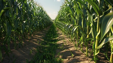 Obraz premium Lush Cornfield Under Clear Blue Sky