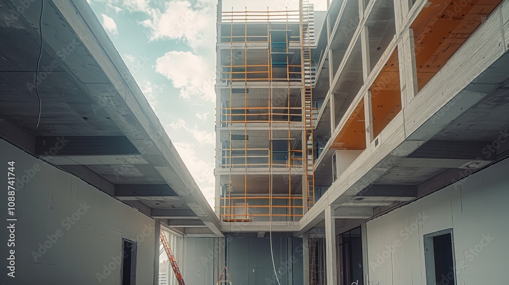 Aufkleber Building work in rapid progress.