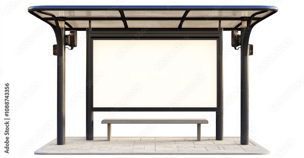 Poster this bus stop shelter has a blank advertisement panel and a bench cut out of it