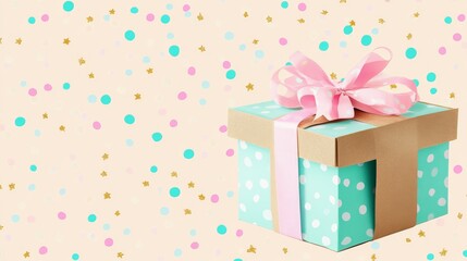 Fototapeta premium A box with a pink ribbon on top of a colorful background
