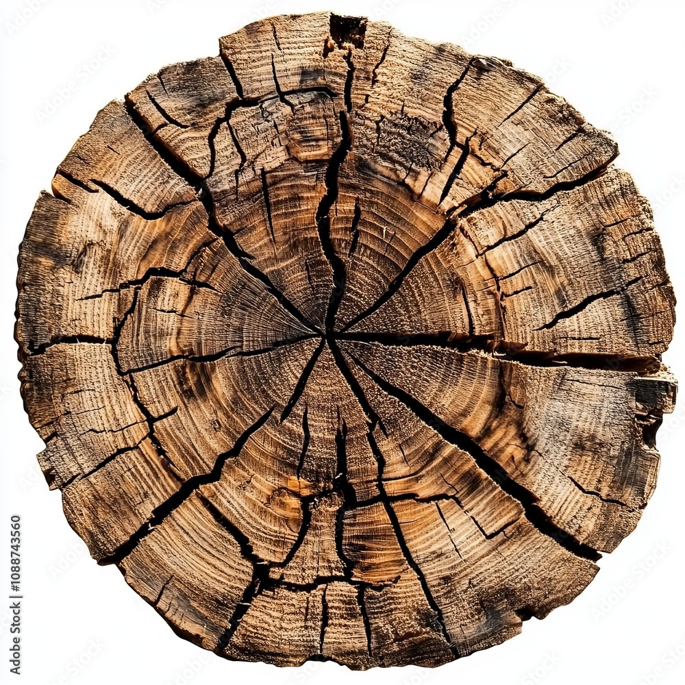 Poster cutout rustic wood slab in round shape with natural texture