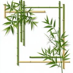 Cut out fresh green leaves decorate a set of natural bamboo frames