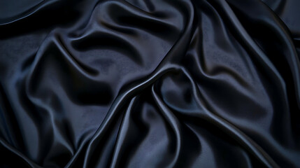 Obraz premium Dark black silk satin surface background elegant and textured with folds and creases