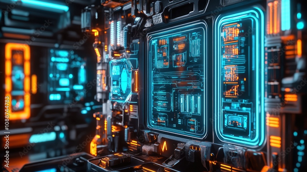 Poster Futuristic Sci Fi Control Panel Interface Display