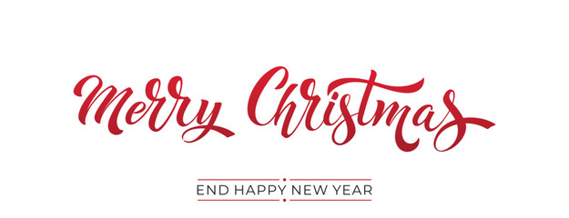 Merry Christmas and Happy New Year hand lettering calligraphy. Vector holiday illustration element. Typographic element for congratulations.