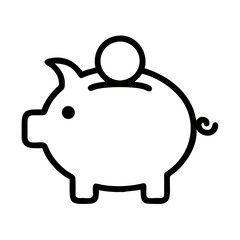 Black and white piggy bank with coin