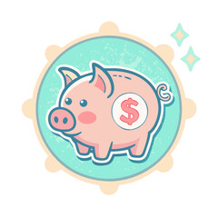 Obraz premium Vintage piggy bank with dollar sign and sparkles