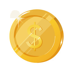 Shiny gold coin with dollar symbol