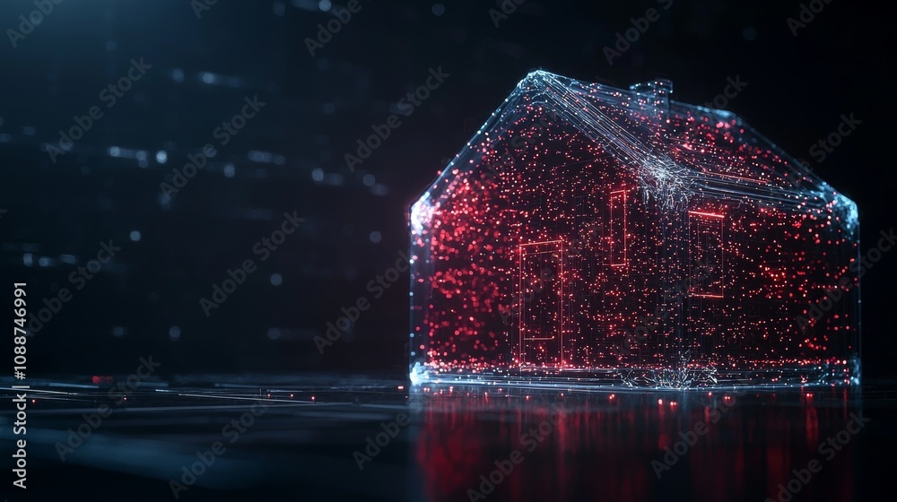 Poster IoT smart home symbol hologram display on CPU