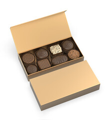 Chocolate gift hard box paper container template 3d render illustration.