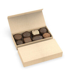 Chocolate gift hard box paper container template 3d render illustration.