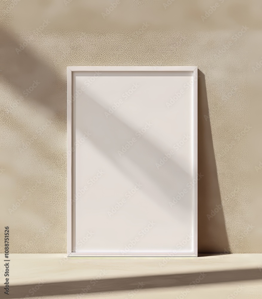 Poster the 3d rendering of a mockup poster frame close up is painted in pastel beige color.