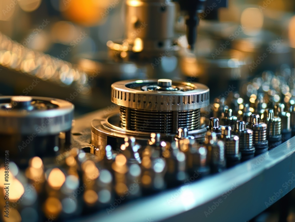 Poster close-up view of precision industrial machinery with rotating cogs and gears showcasing the intricat