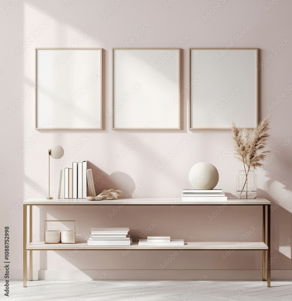 Poster 3d render of a mock up frame in a home interior