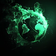 Obraz premium Plasma portal energy swirl circle light effect, a magical green fire light effect on black