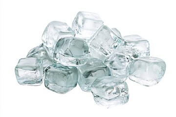 A group of frozen ice cubes is placed on the ground, with solid water forming.
