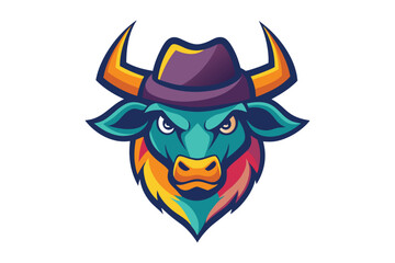 colorful bull head mascot logo with white background