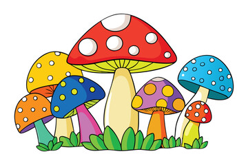 mushrooms in the grass vector on a white background