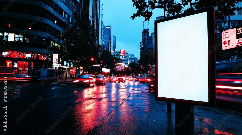 Aufkleber electronic modern empty scoreboard on the background of a city street in the evening copy space: sto