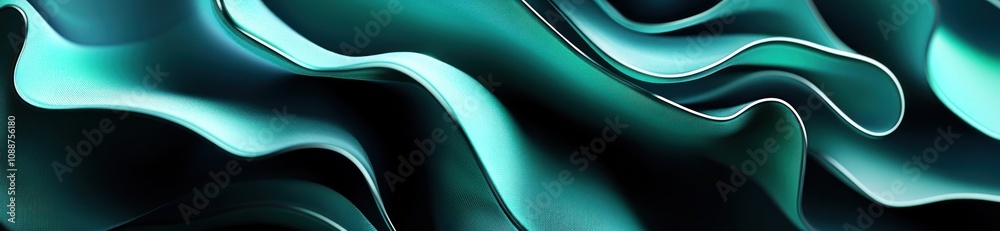 Poster Abstract wavy patterns in teal and black, evoking fluidity and motion.