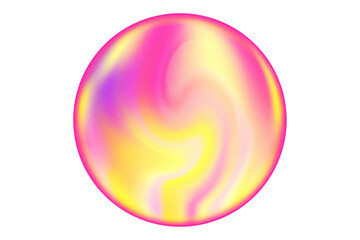 Abstract purple, yellow blurred gradient magic sphere with grain texture, isolated PNG, transparent background. Iridescent bubble design element with smooth noise. Aesthetic round ball decoration.