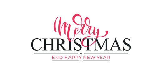 Merry Christmas and Happy New Year hand lettering calligraphy. Vector holiday illustration element. Typographic element for congratulations.