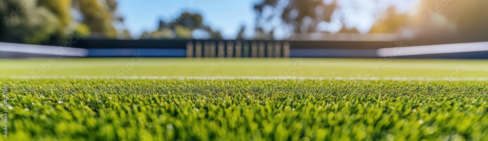 Aufkleber a close-up view of artificial grass on a sports field, highlighting its texture and setting.