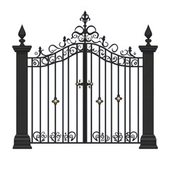 Elegant black wrought iron gate with intricate designs and decorative pillars, perfect for adding charm to any entrance.