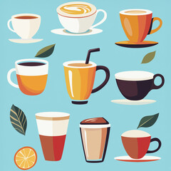 Obraz premium Flat illustration of coffee cups and drinks with minimalist design