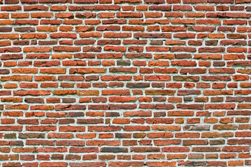 Obraz premium A man is working on a brick wall under construction. Masonry home equipment concept. Orange and brick wall under construction. A man is working on a brick wall under lifestyle construction in orange.