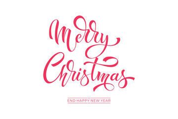Merry Christmas and Happy New Year hand lettering calligraphy. Vector holiday illustration element. Typographic element for congratulations.
