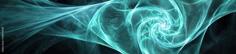 Poster a swirling abstract design in teal and black, evoking a sense of movement and depth.