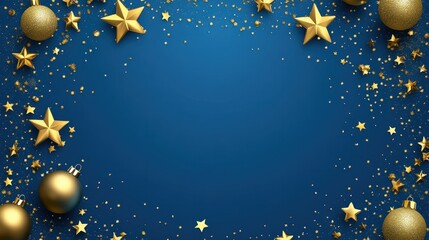 Fototapeta premium merry Christmas, glitter confetti, gold, frame , on blue background, vector