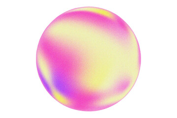 Abstract purple, yellow blurred magic sphere with grain texture, isolated PNG, transparent background. Iridescent glass sphere design element with smooth noise. Aesthetic bubble decoration.