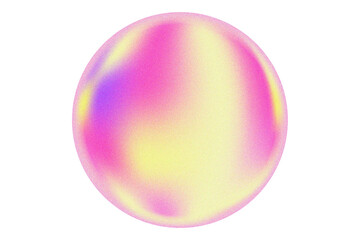 Abstract purple, yellow blurred gradient magic sphere with grain texture, isolated PNG, transparent background. Iridescent bubble design element with smooth noise. Aesthetic round ball decoration.
