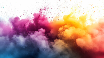 Fototapeta premium Vibrant Explosion of Multicolored Powder in Dynamic Abstract Composition on a White Background