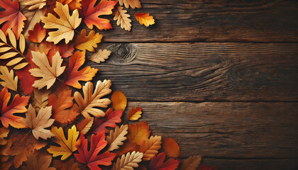 Autumn Leaves on Rustic Wooden Surface