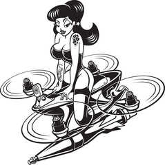 Pinup style girl flying on a fpv kamikaze drone