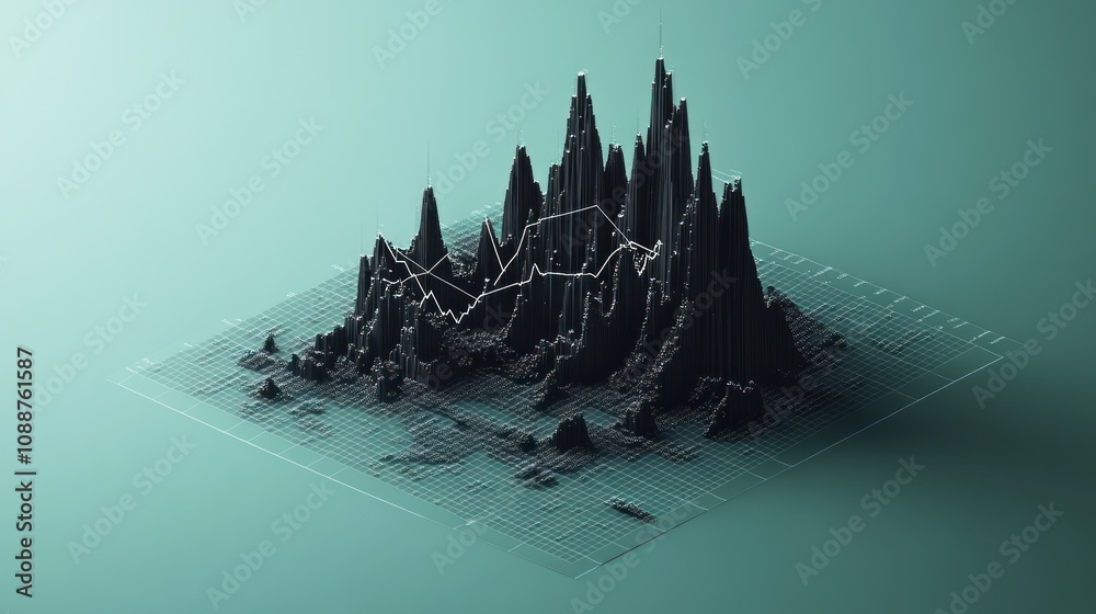 Aufkleber A 3D data visualization depicting a complex landscape of statistical trends.