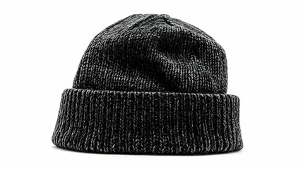 A Dark Grey Knit Beanie Hat, Soft and Warm Winter Accessory, Fashionable Headwear, Stylish and Comfortable,  Perfect for Cold Weather.