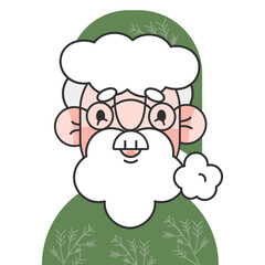 Eco friendly Santa Claus.Avatar face Father Christmas.Saint Nicolas head. Green concept.Santa portrait with green hat. Vector illustration EPS 10