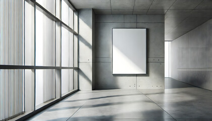 Modern Concrete Interior with Blank Canvas Wall