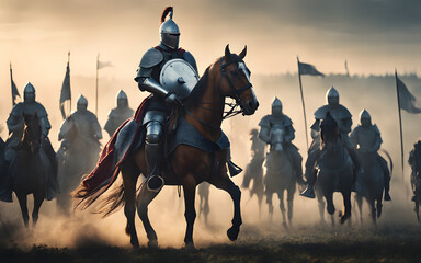 Naklejka premium Knight in shining armour on horseback