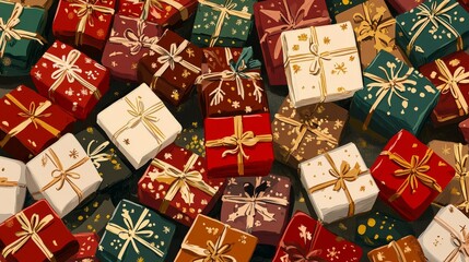 Gift Christmas and New Year A bunch of presents with bows on them