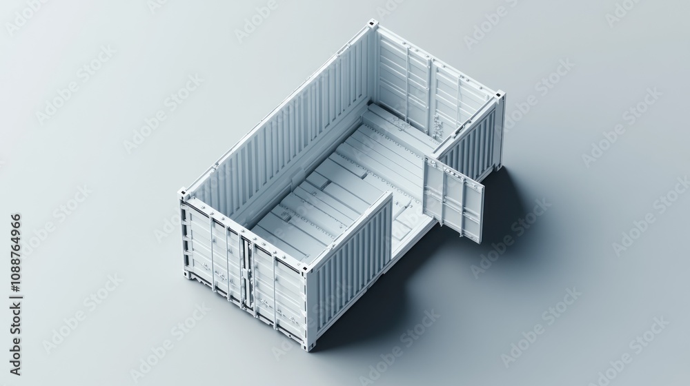 Poster A 3D model of an open shipping container showcasing its interior space.