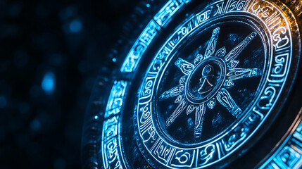 Fototapeta premium A close-up of a glowing circular symbol with intricate designs, representing the sun.