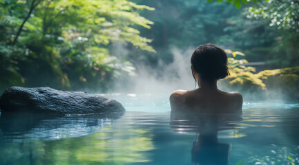 Fototapeta premium 旅行イメージ 露天風呂でくつろぐ女性